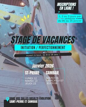🙌🏼 STAGE VACANCES 🙌🏼  Cours d'escalade #janvier2026